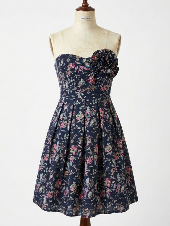 MM Couture Dresses & Skirts - MM COUTURE by MISS ME Navy Strapless Dress Cotton Pink Floral Rosette SMALL